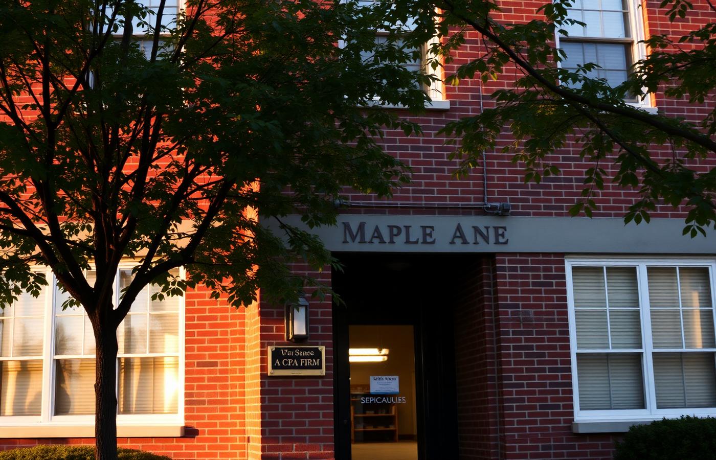 Gideon Adler & Co CPAs office on Maple Avenue in Fair Lawn New Jersey at warm evening light
